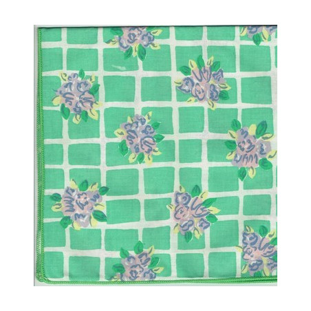 serviette carreaux fleuris vert